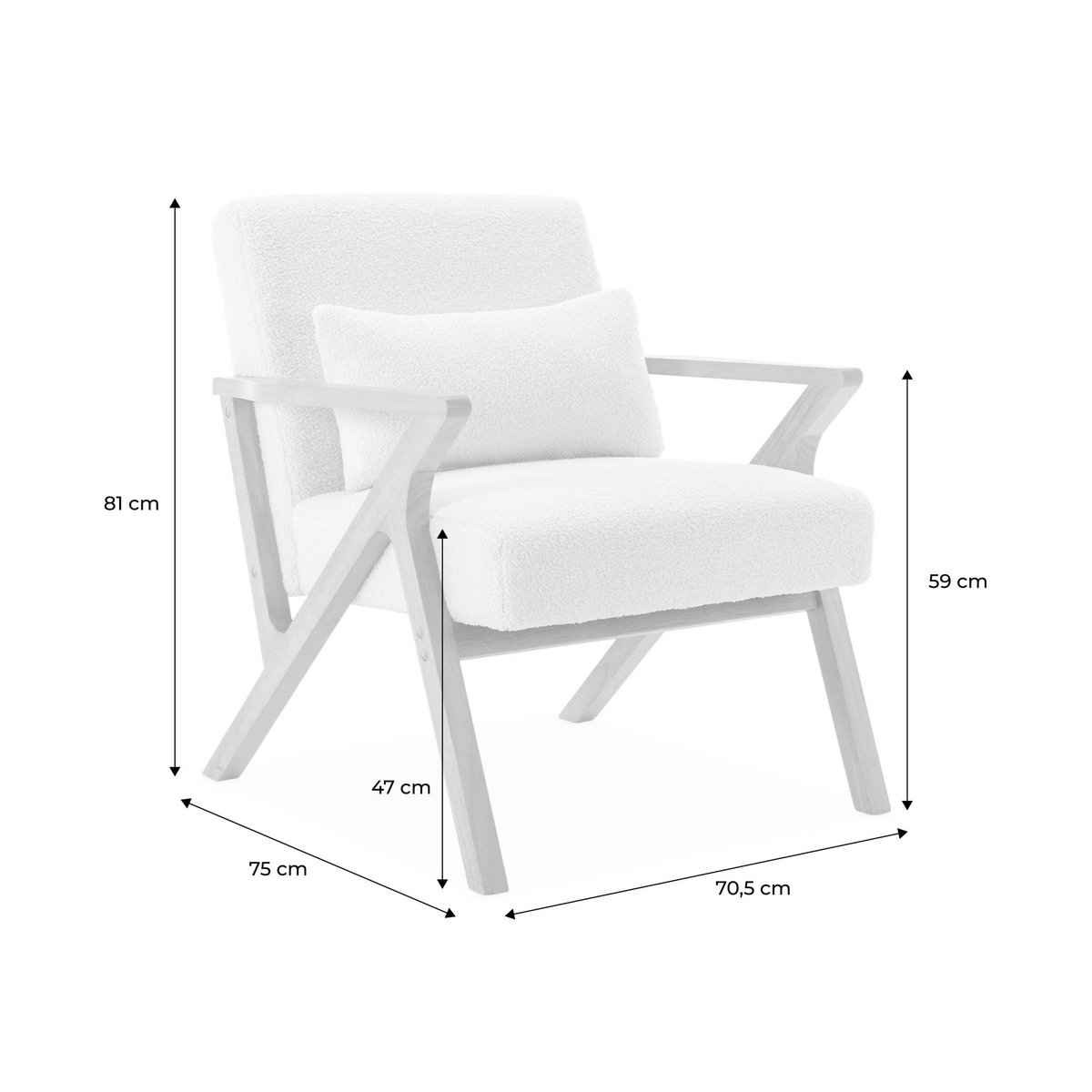 Fauteuil scandinave bois d'hévéa et bouclette ANTOINE crème, SWEEEK