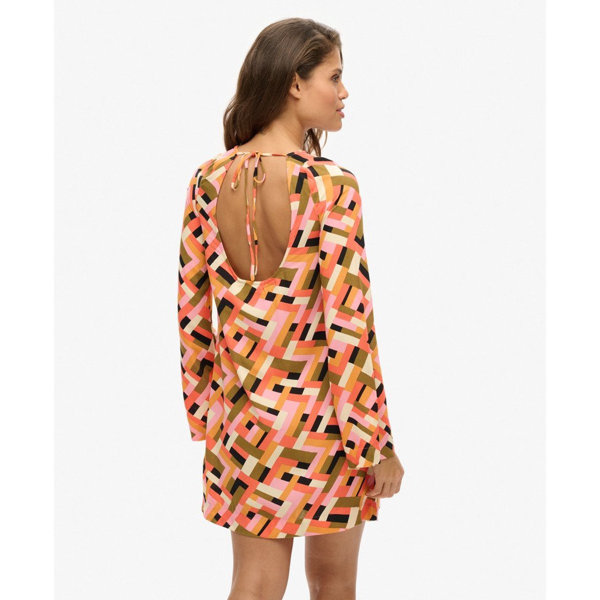 Robe courte imprimée dos ouvert quilt geo orange, SUPERDRY