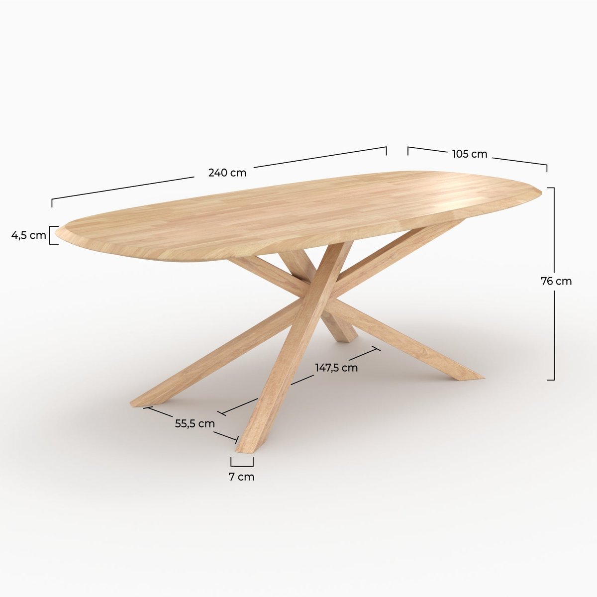 Table rectangulaire en bois d'hévéa massif - ALADIN marron clair, MAISON PAVANE