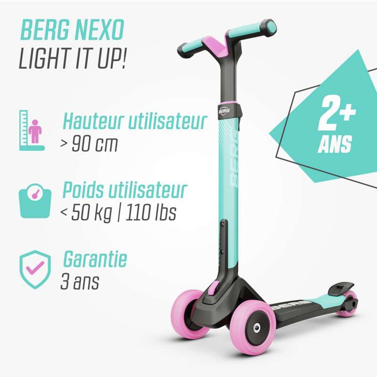Trottinette pour Enfants, 2+ Ans, Pliable, Nexo Menthe mint, BERG TOYS