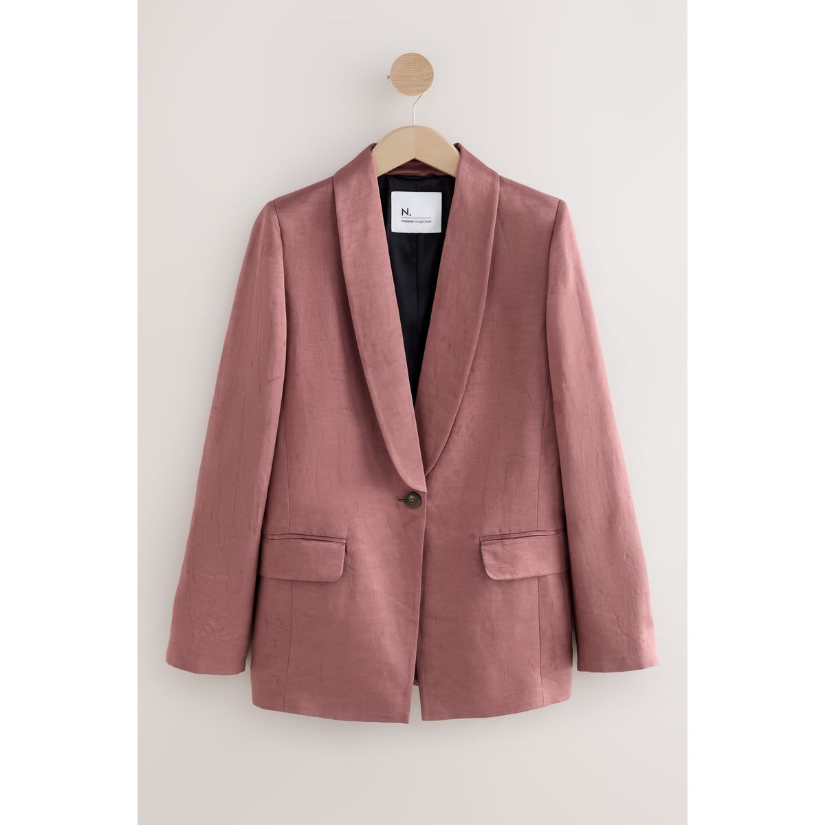 Blazer droit premium en satin avec lin rose, NEXT