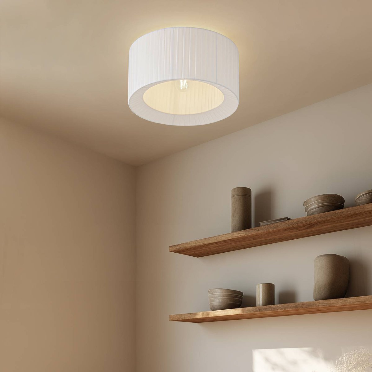 Plafonnier en textile, Virelle blanc, LINDBY