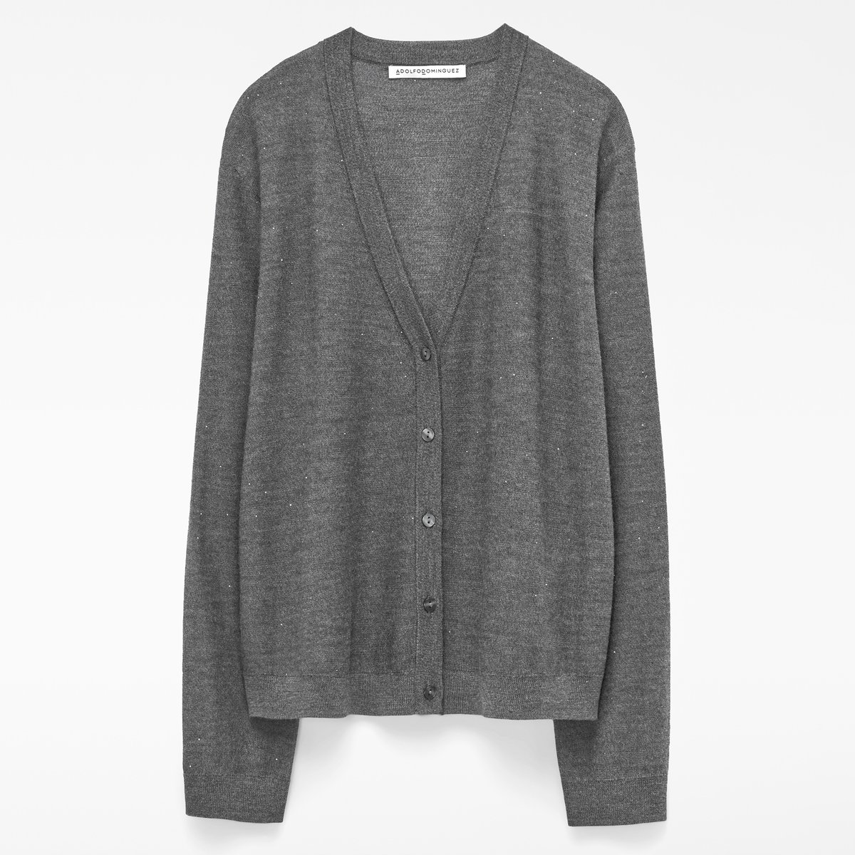 Cardigan en laine mérinos à micro-paillettes anthracite, ADOLFO DOMINGUEZ