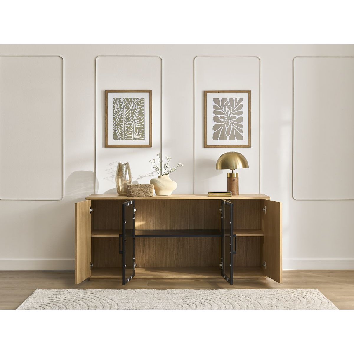 Buffet bas en placage 4 portes 160 cm, THEMYS marron clair, BOBOCHIC