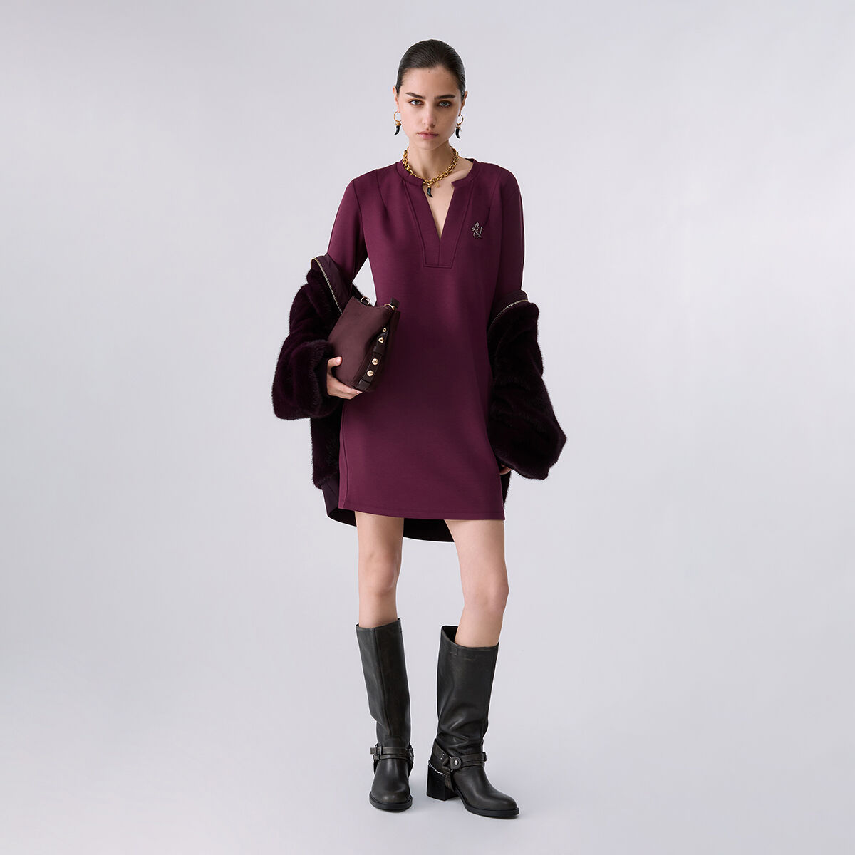 Robe courte en scuba aubergine, LIU JO