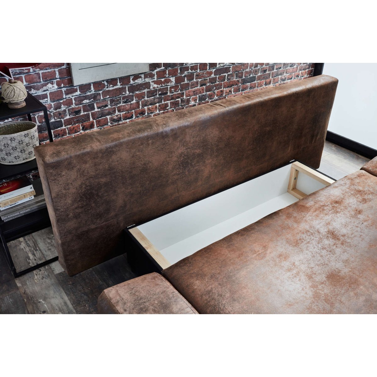 Canapé 3 places convertible style industriel, LARSON marron, BEST MOBILIER