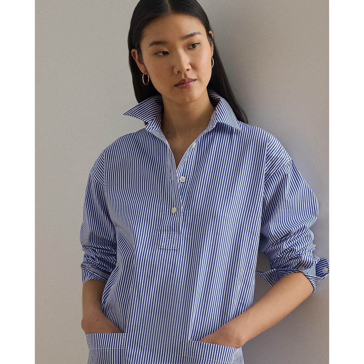 Striped Long Sleeve Mini Shirt Dress blue striped/white, LAUREN RALPH LAUREN