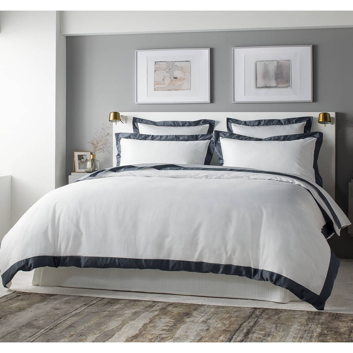 Taies d'oreiller satin de coton CELESTE lot de 2 gris foncé, MPC MAISON