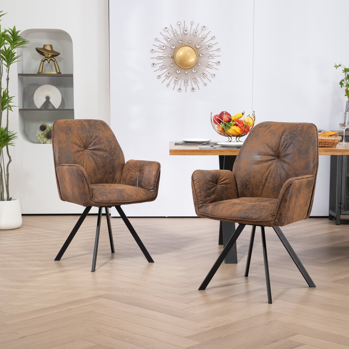 Lot de 2 chaises de salle à manger rotatif fauteuil industriel, CALF marron, MEUBLES COSY