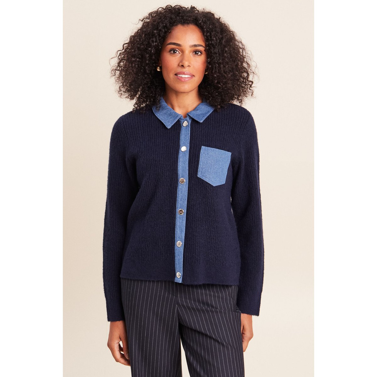 Veste col chemise manches longues bleu foncé, BREAL