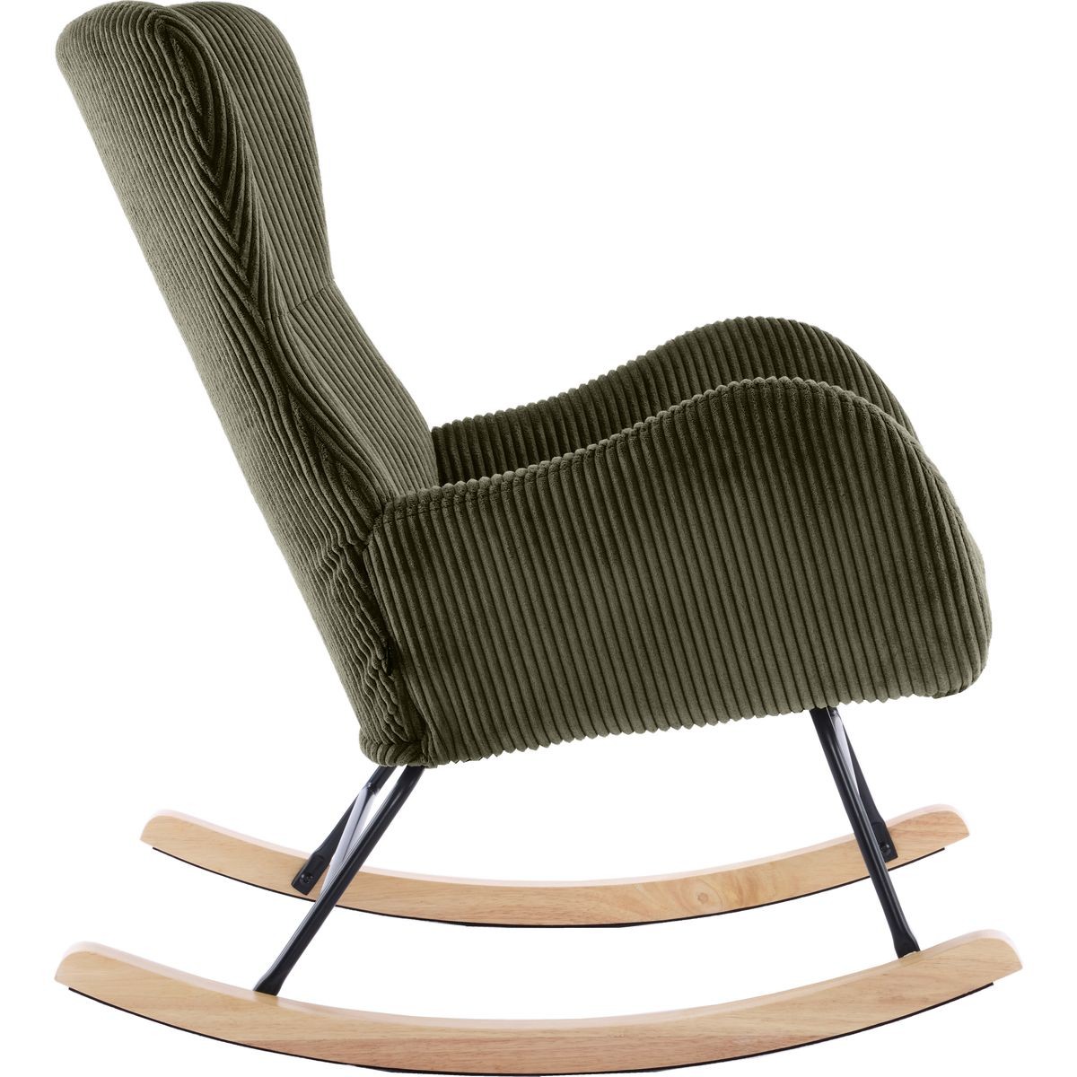 Rocking-chair en velours côtelé - BEA vert kaki, HOMIFAB