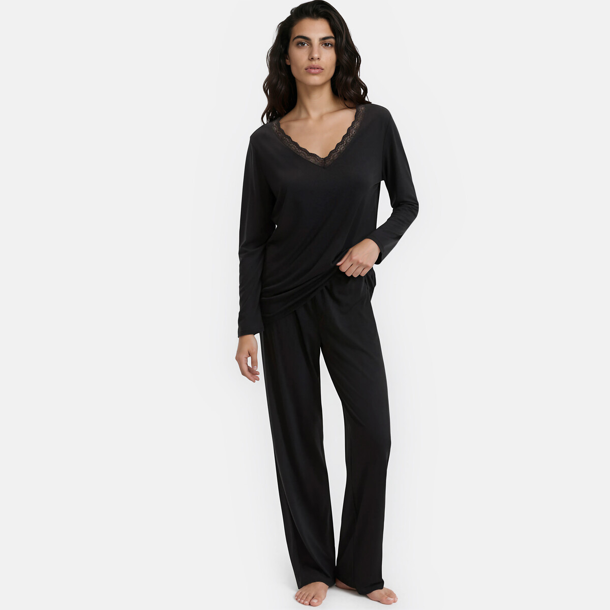Pigiama A Maniche Lunghe In Jersey Di Viscosa Abbigliamento E Accessori Da Notte Camera Pigiami La Redoute