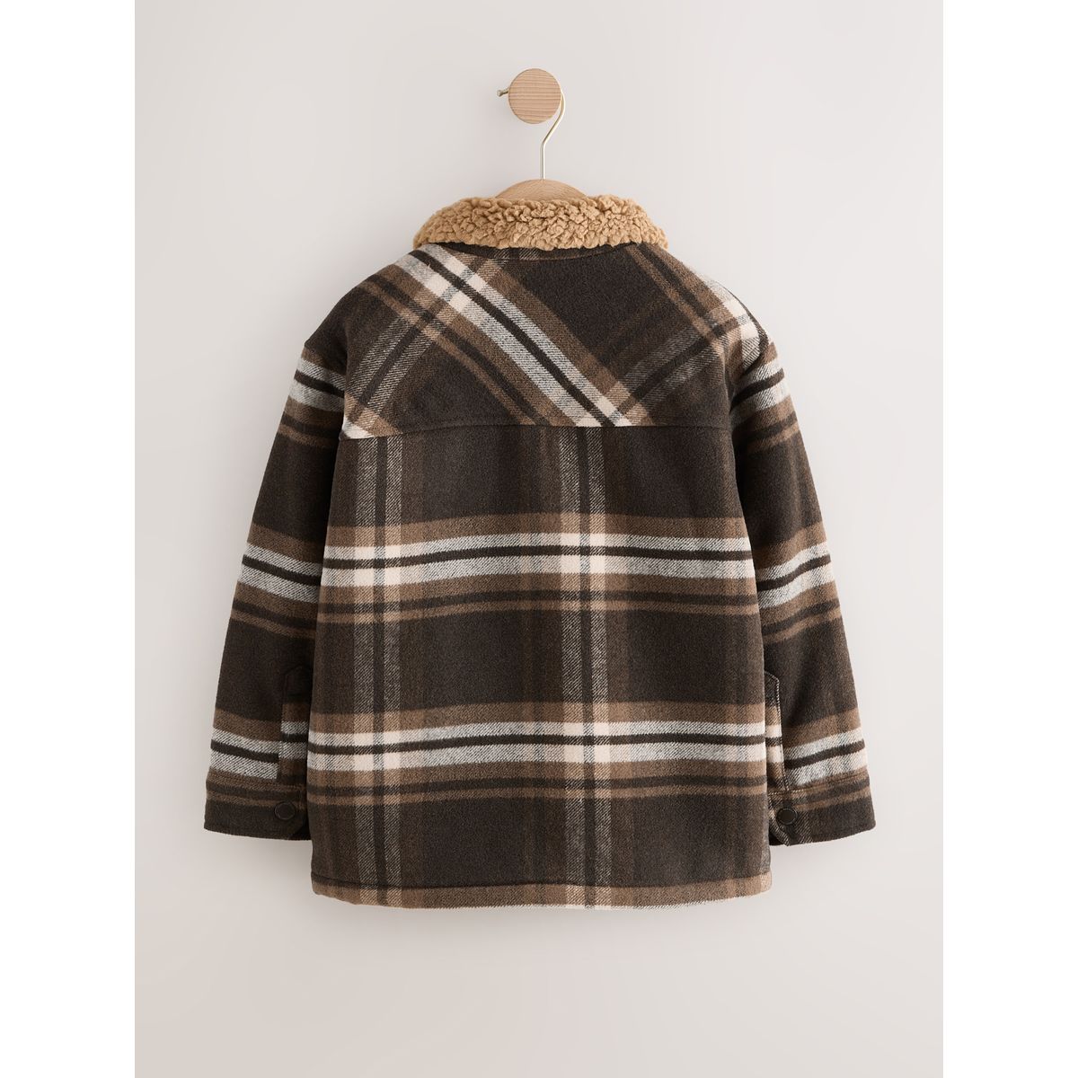 Veste-chemise doublée de peau lainée carreaux marron chocolat, NEXT