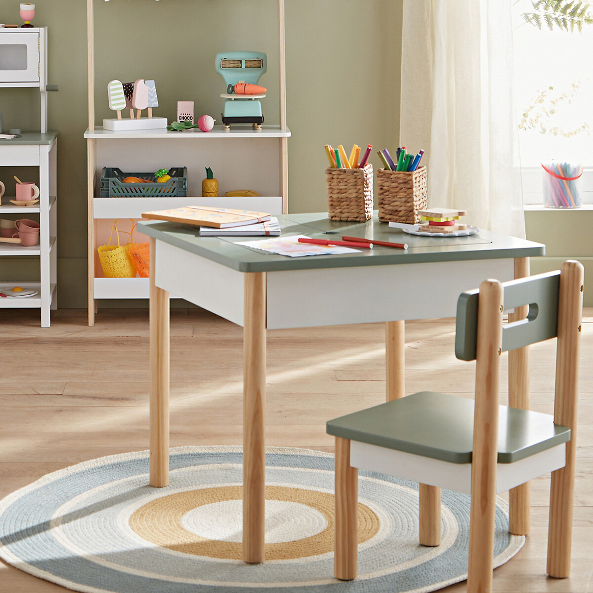 Chaise enfant, Simoni blanc/vert, MA PETITE ECOLE MONTESSORI X LA REDOUTE INTERIEURS
