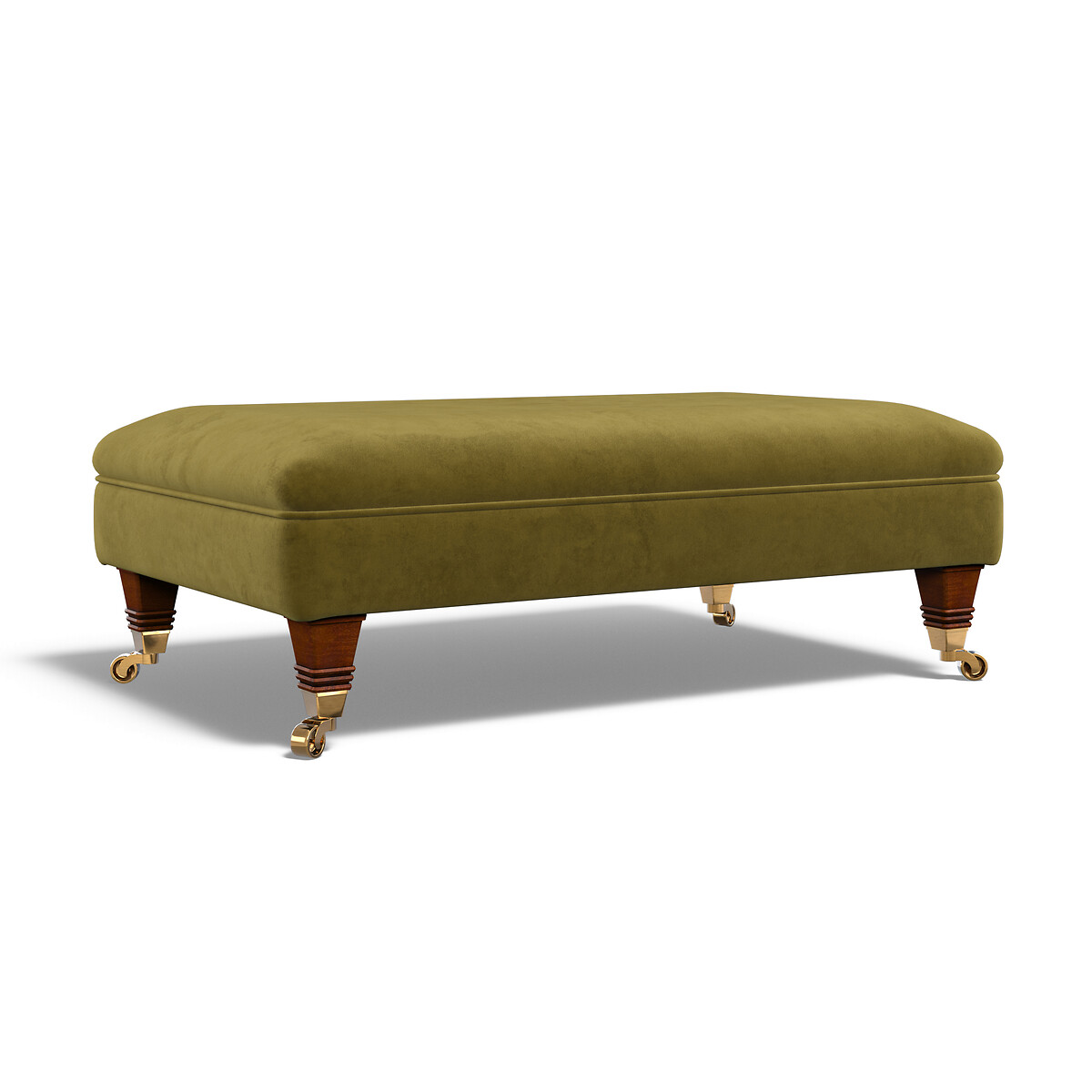 Emeline Velvet Footstool with Castor Legs olive, ÉDITÉ