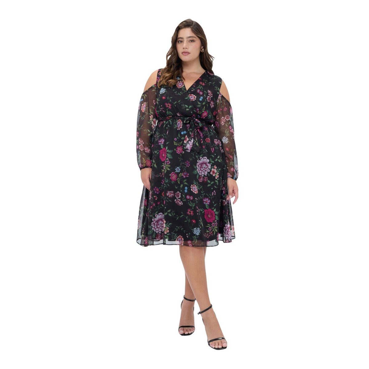 Robe Dream imprimé fleurs et découpes noir, FIORELLA RUBINO