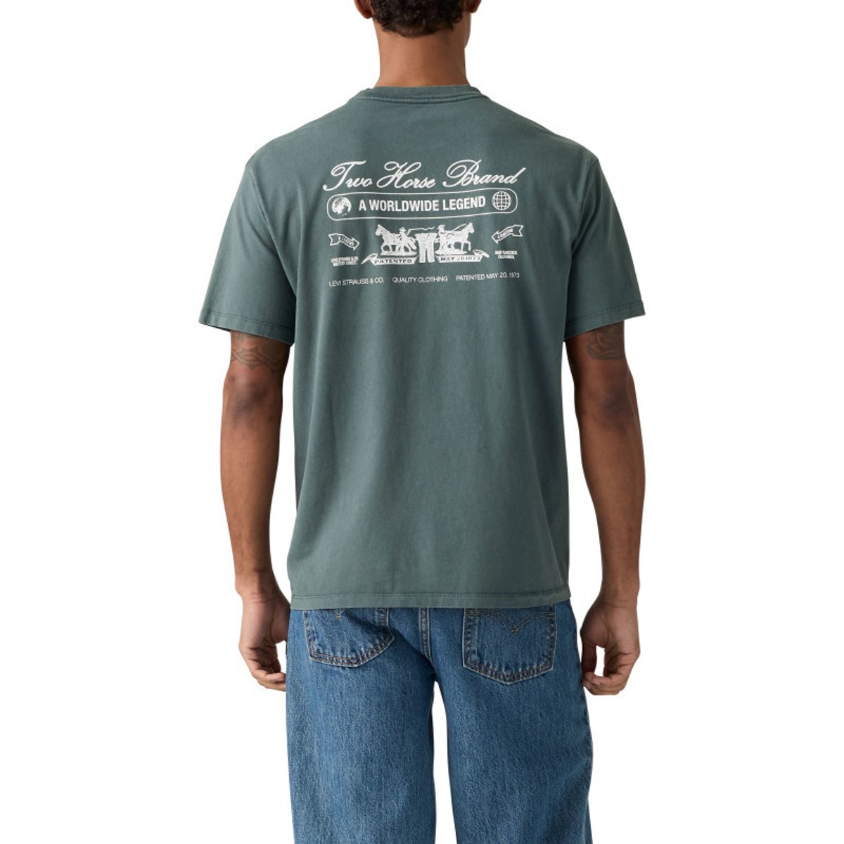 T-shirt en coton ardoise à coupe droite pourvu d'un col rond gris foncé, LEVI'S