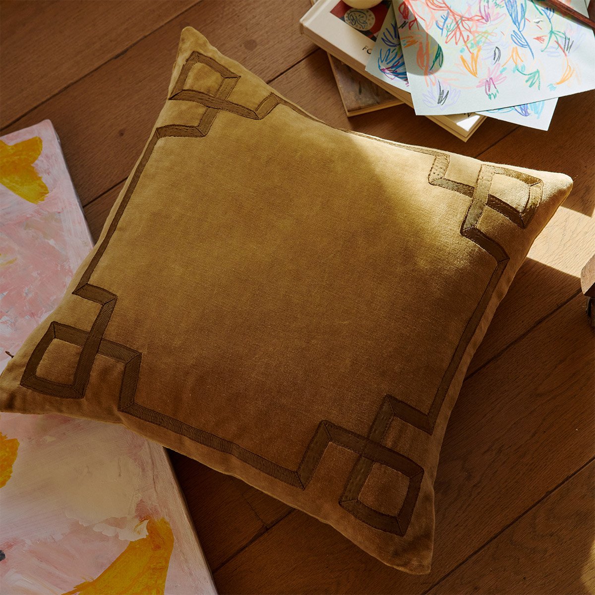 Housse de coussin en velours marron, CALYPSO bronze, DESFORGES