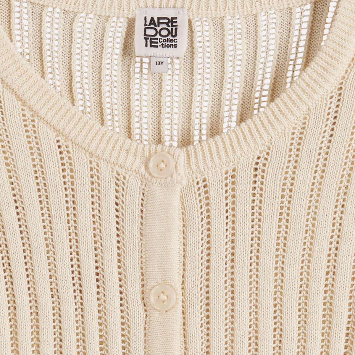 Gilet col rond, en fine maille pointelle ecru, LA REDOUTE COLLECTIONS