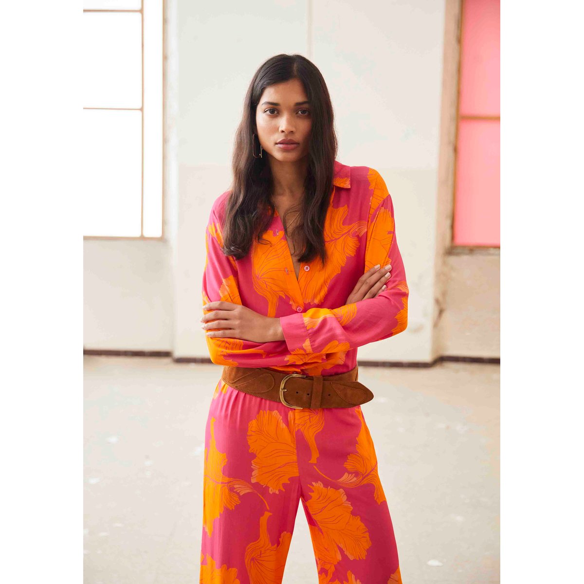 Chemise ample à imprimé fleuri rose/orange, LA FEE MARABOUTEE