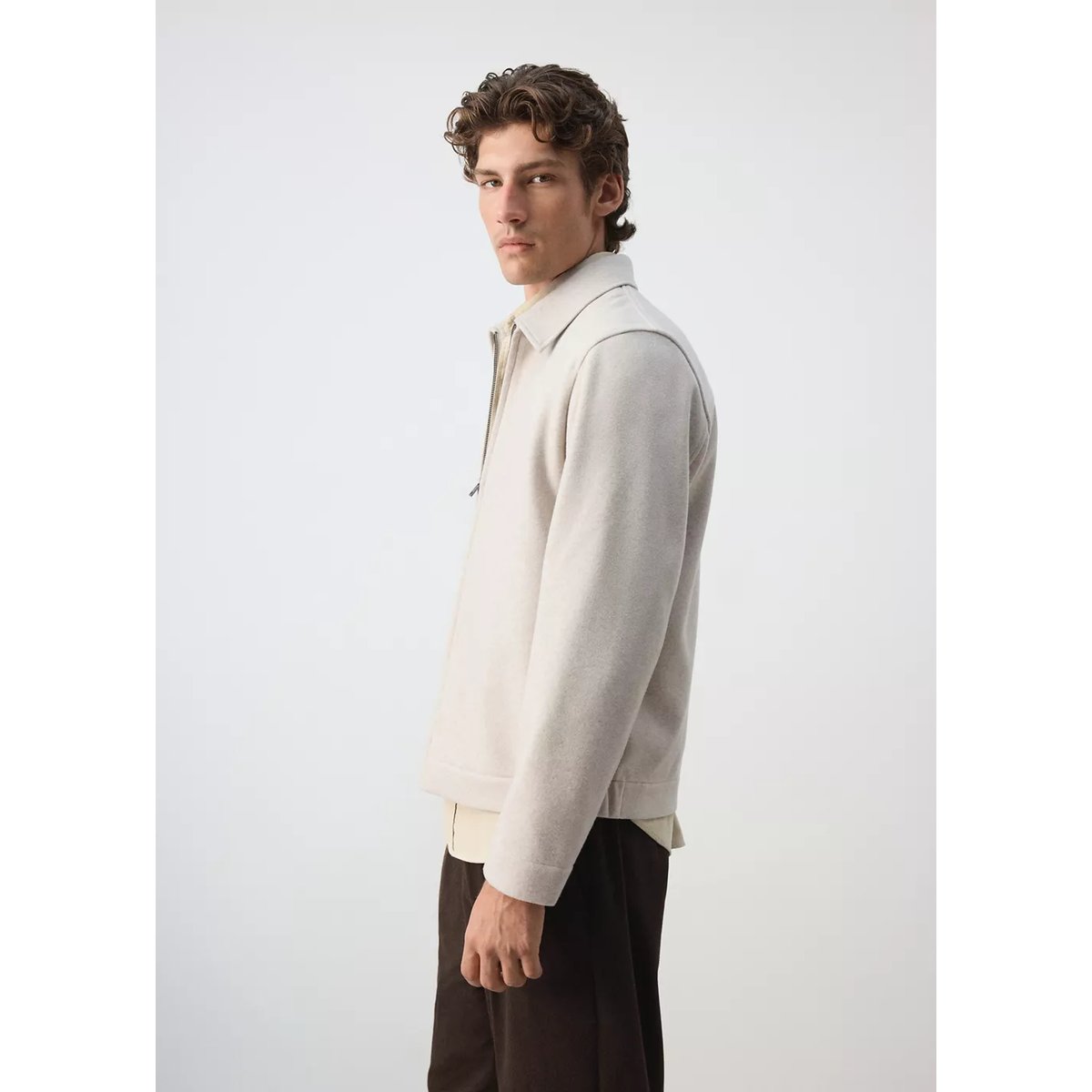 Veste en drap à fermeture éclair beige, MANGO MAN