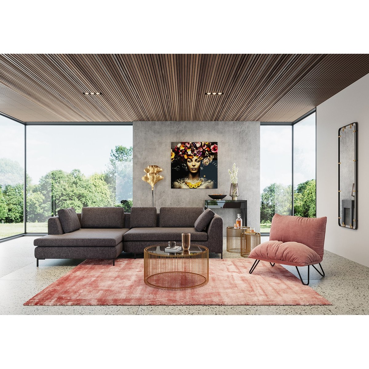 Table basse ronde en verre et acier, WIRE or, KARE DESIGN