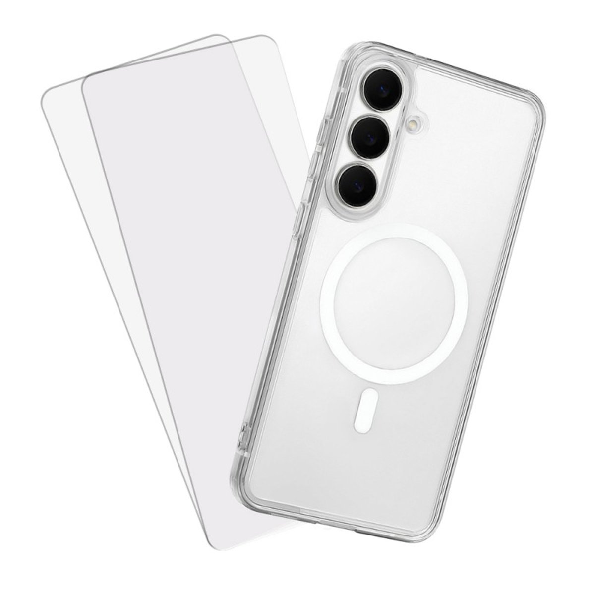 Coque Anti-choc Magnétique compatible Magsafe pour Galaxy S25 Fe Transparente + 2 vitres transparent, EVETANE