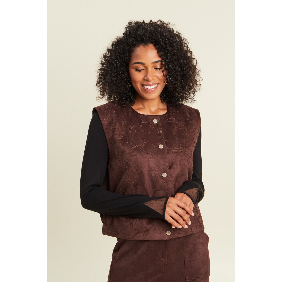 Veste sans manches doublée marron foncé, BREAL