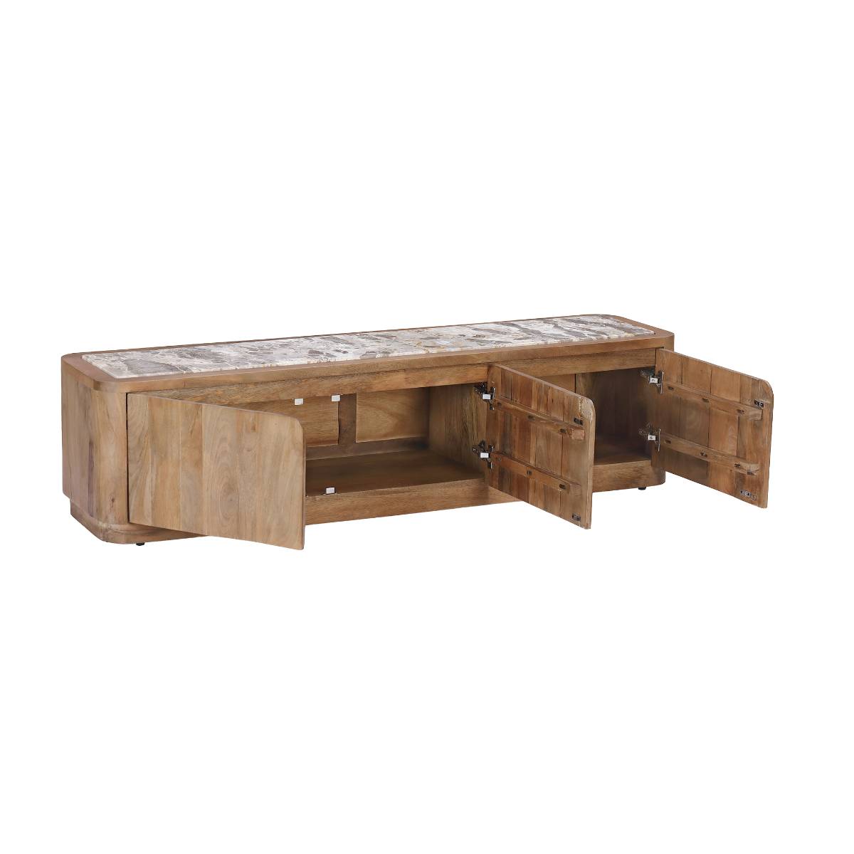 Meuble TV en manguier et marbre LUMEYA bois clair, MADE IN MEUBLES 
