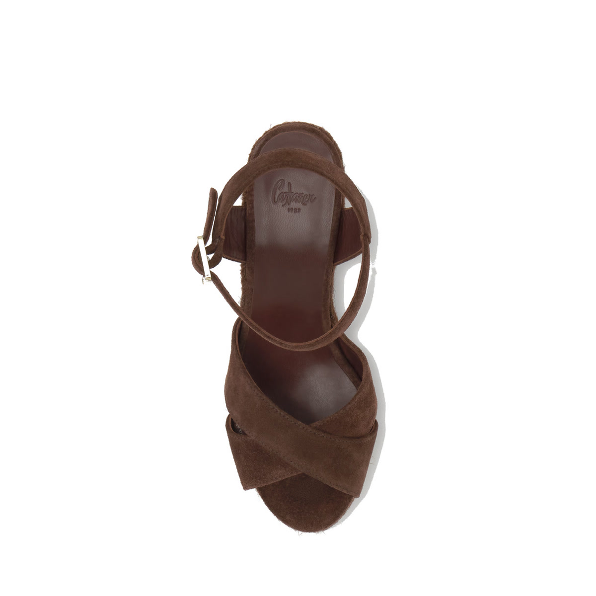Sandales compensées en cuir BLAUDELL chocolat, CASTANER