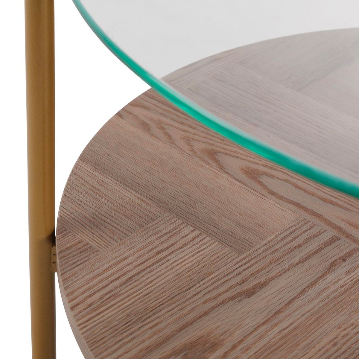 Table basse ronde 2 plateaux bois et verre 80x80x45cm bois, VERSA
