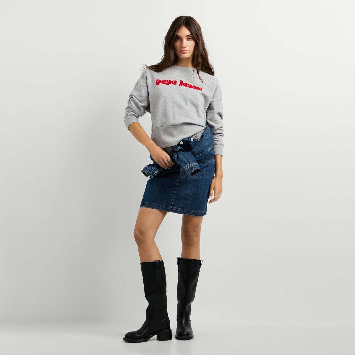 Sweat-Shirt À Col Rond Avec Logo Rétro gris chine, PEPE JEANS