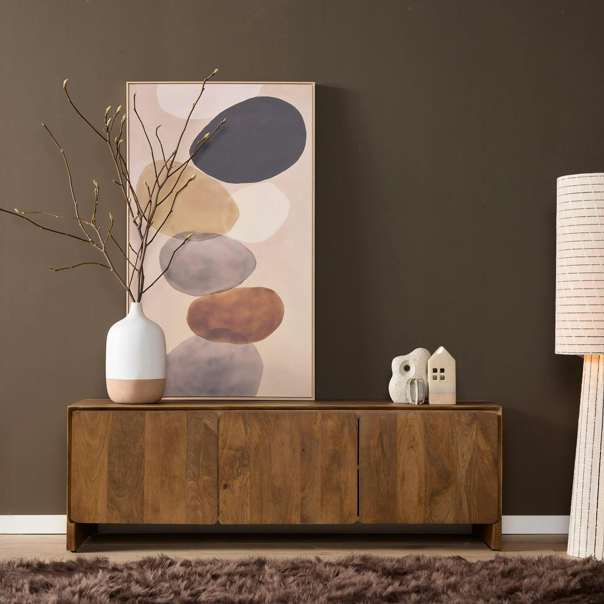 Meuble TV en bois 3 portes CALDERA bois naturel, PIER IMPORT