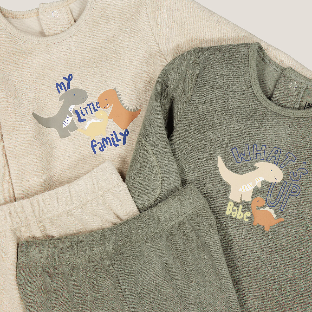 Lot de 2 pyjamas en éponge, motif dinosaures kaki + beige, LA REDOUTE COLLECTIONS