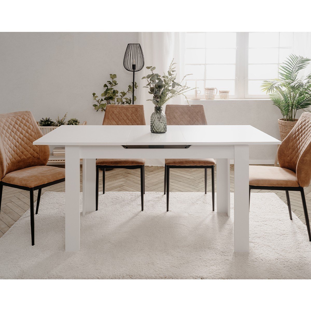 Table à manger extensible L125 - 165 cm BIRMINGHAM blanc, CALICOSY