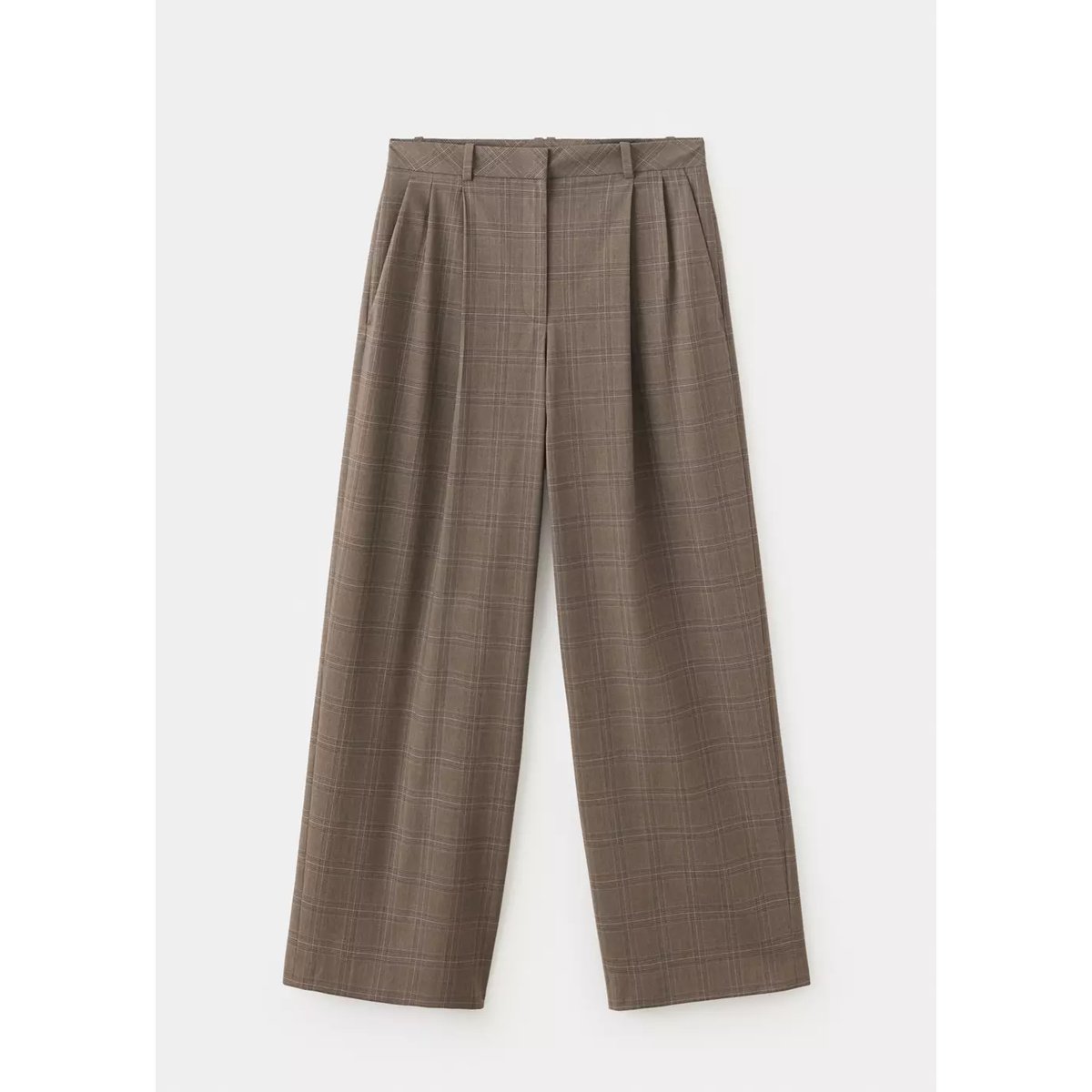 Pantalon à pinces imprimé à carreaux marron, MANGO