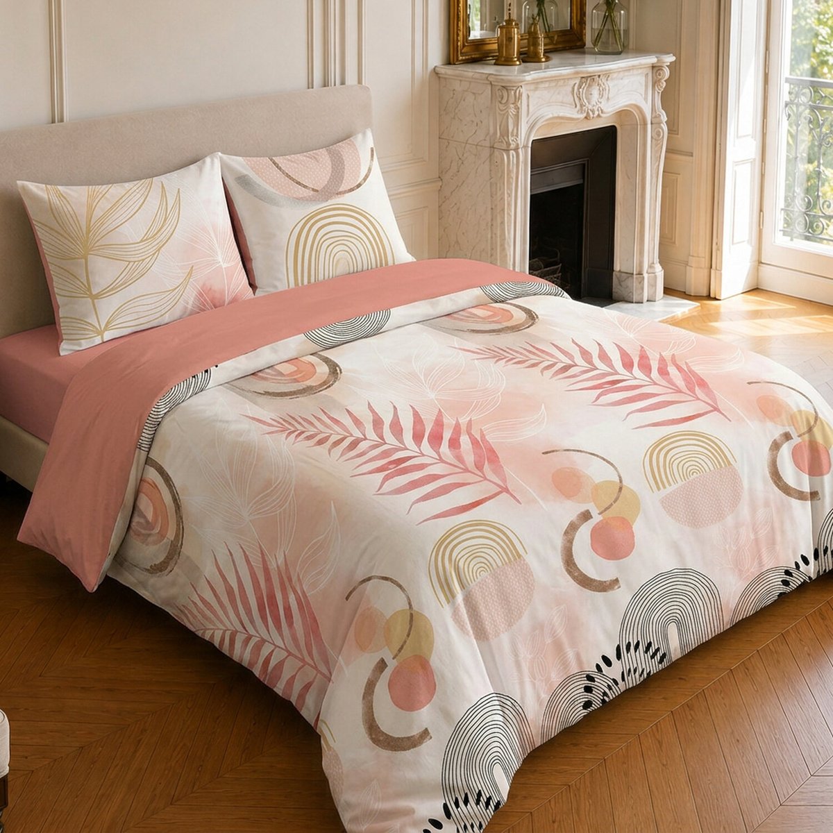 Parure de lit en coton motif floral, TERRACOTTA terracotta, C DESIGN HOME TEXTILE