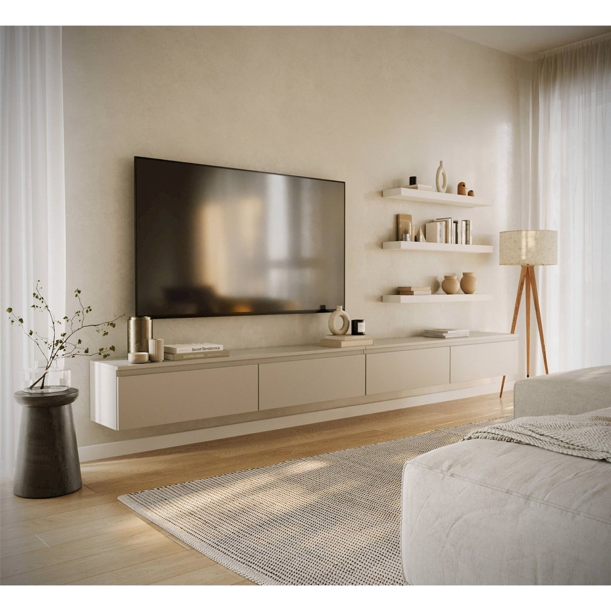 Meuble tv suspendu collection BEMMI cachemire, RECOLLECTION