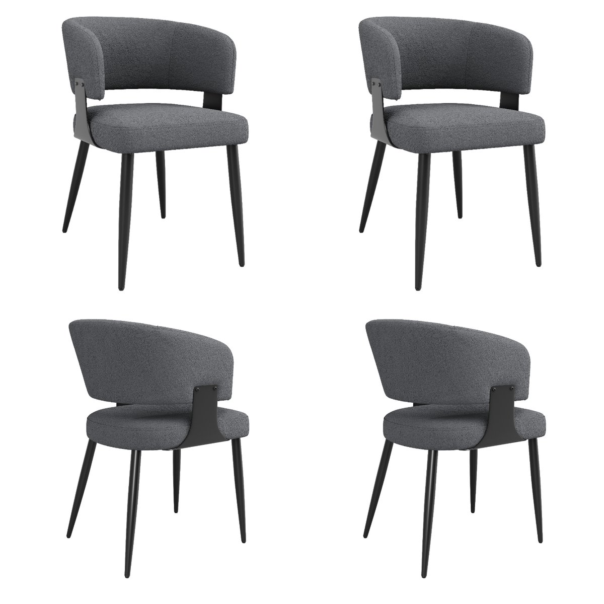 Lot de 6 chaises de salle à manger style industriel en tissu, CASEMI gris, MEUBLES COSY