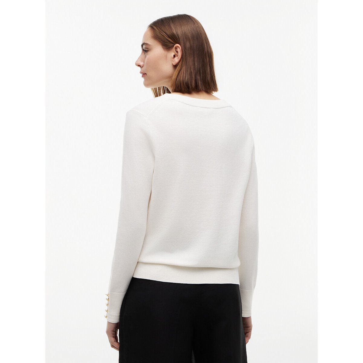 Buttoned Cuff V-Neck Jumper ivory, TOMMY HILFIGER