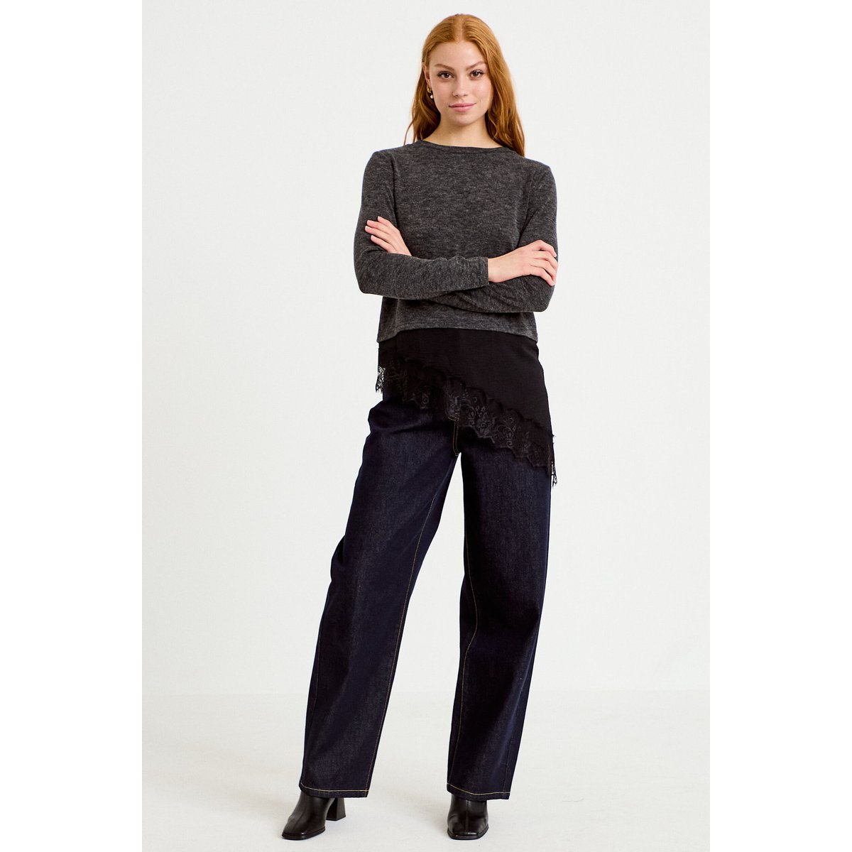 Pull manches longues gris foncé, CACHE CACHE