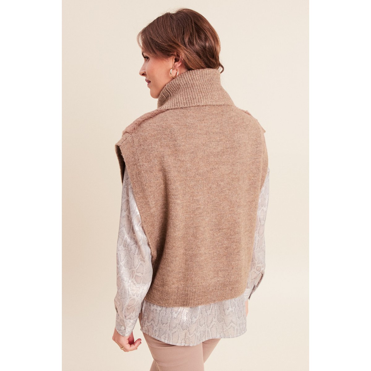 Pull sans manches col roulé marron, BREAL