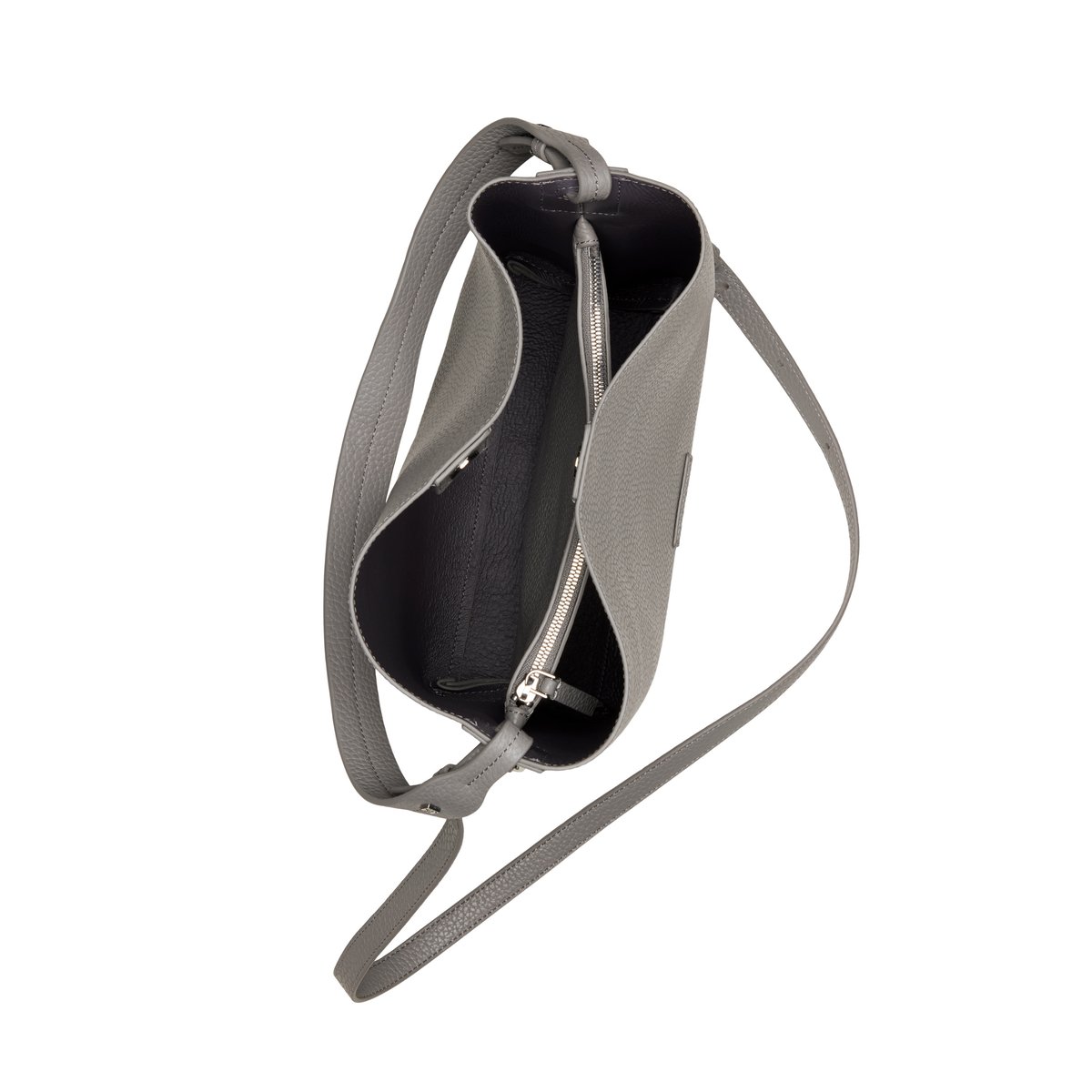 Hobo Bag moyen en cuir de vache grainé grau, MARC O'POLO