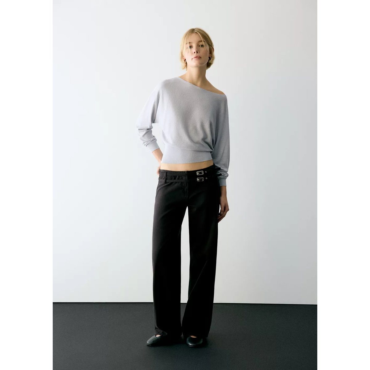 Pull-over Fil textile col bateau argent, MANGO TEEN