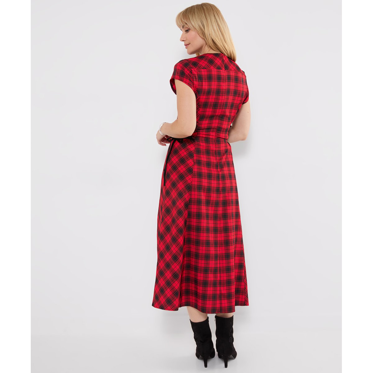 Robe Longue à Carreaux Lacée sur les Côtés Trixie rouge, JOE BROWNS