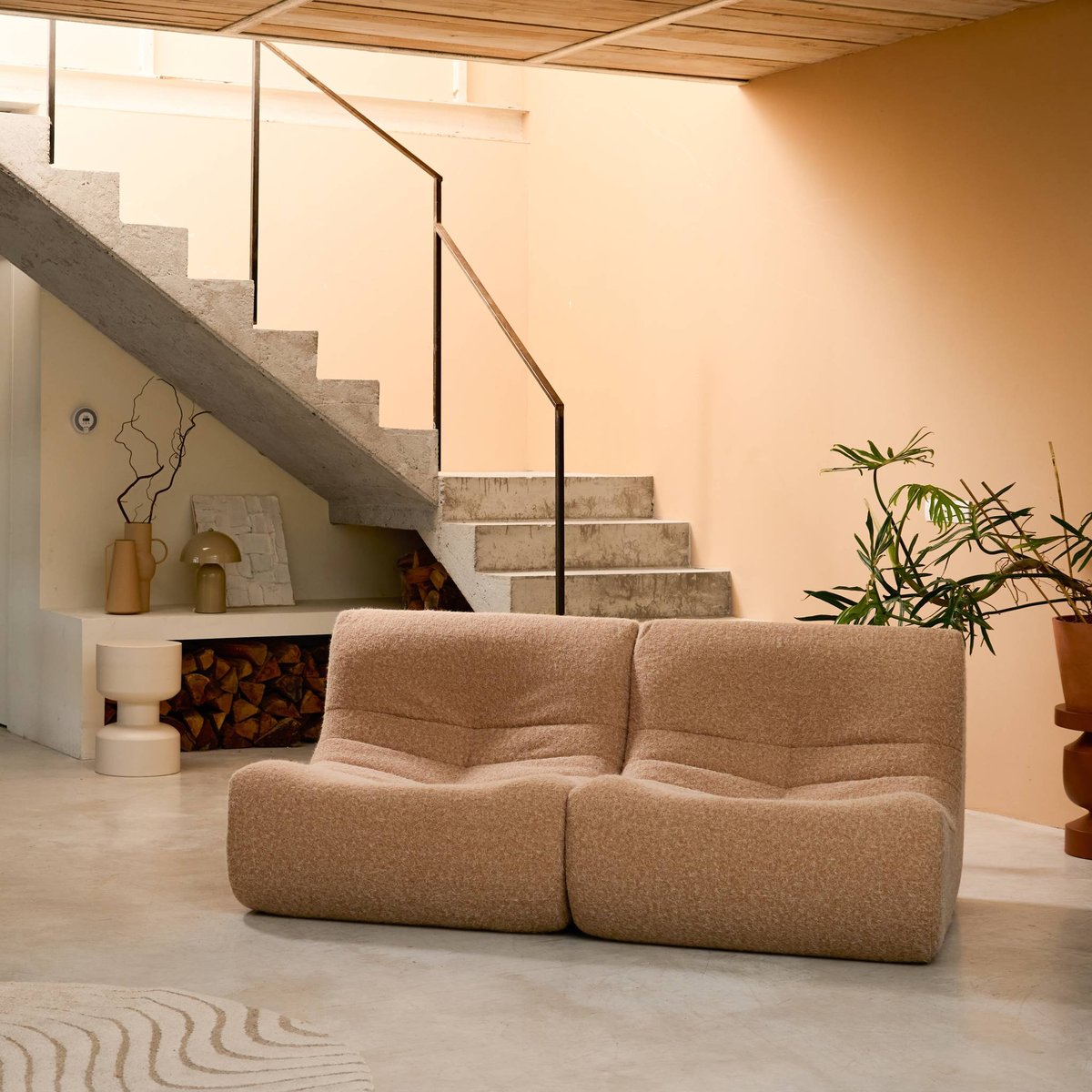 Chauffeuse tissu effet alpaca 2 places SOKOL beige, SWEEEK