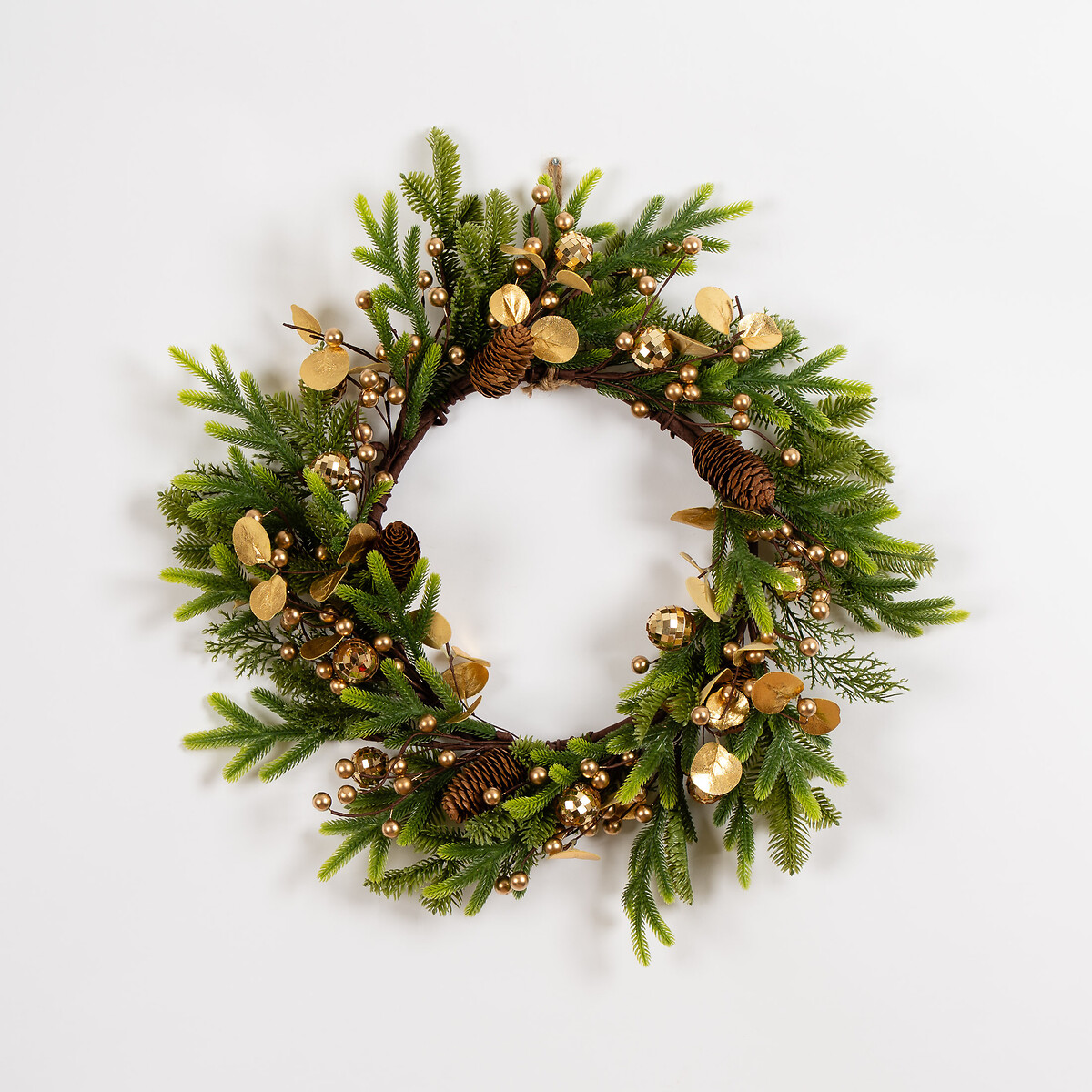 50cm Pine, Mirrorball Gold & Eucalyptus Wreath green, SO'HOME