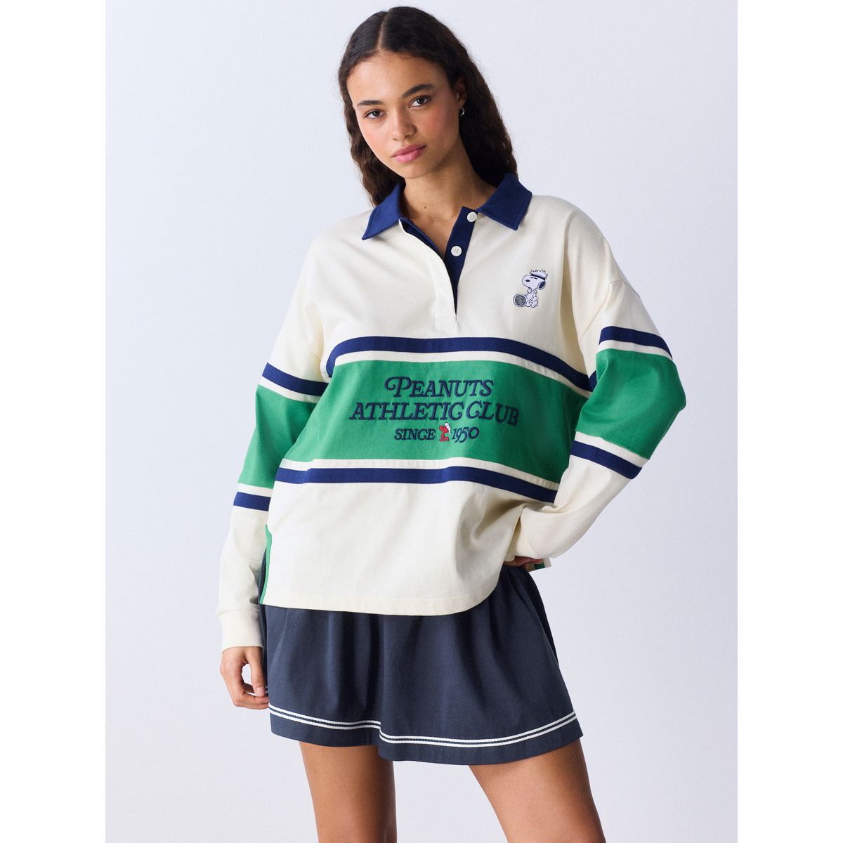 Chemise de rugby rayée snoopy sous licence crème écru, NEXT