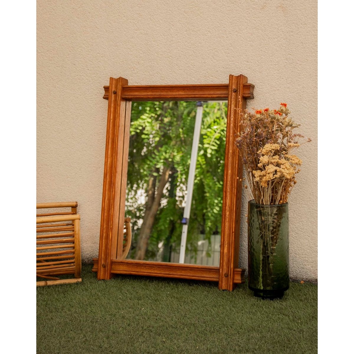 Miroir en bois massif aux allures brutalistes Igor N°1084 - Bon état bois foncé, DEBONGOUT
