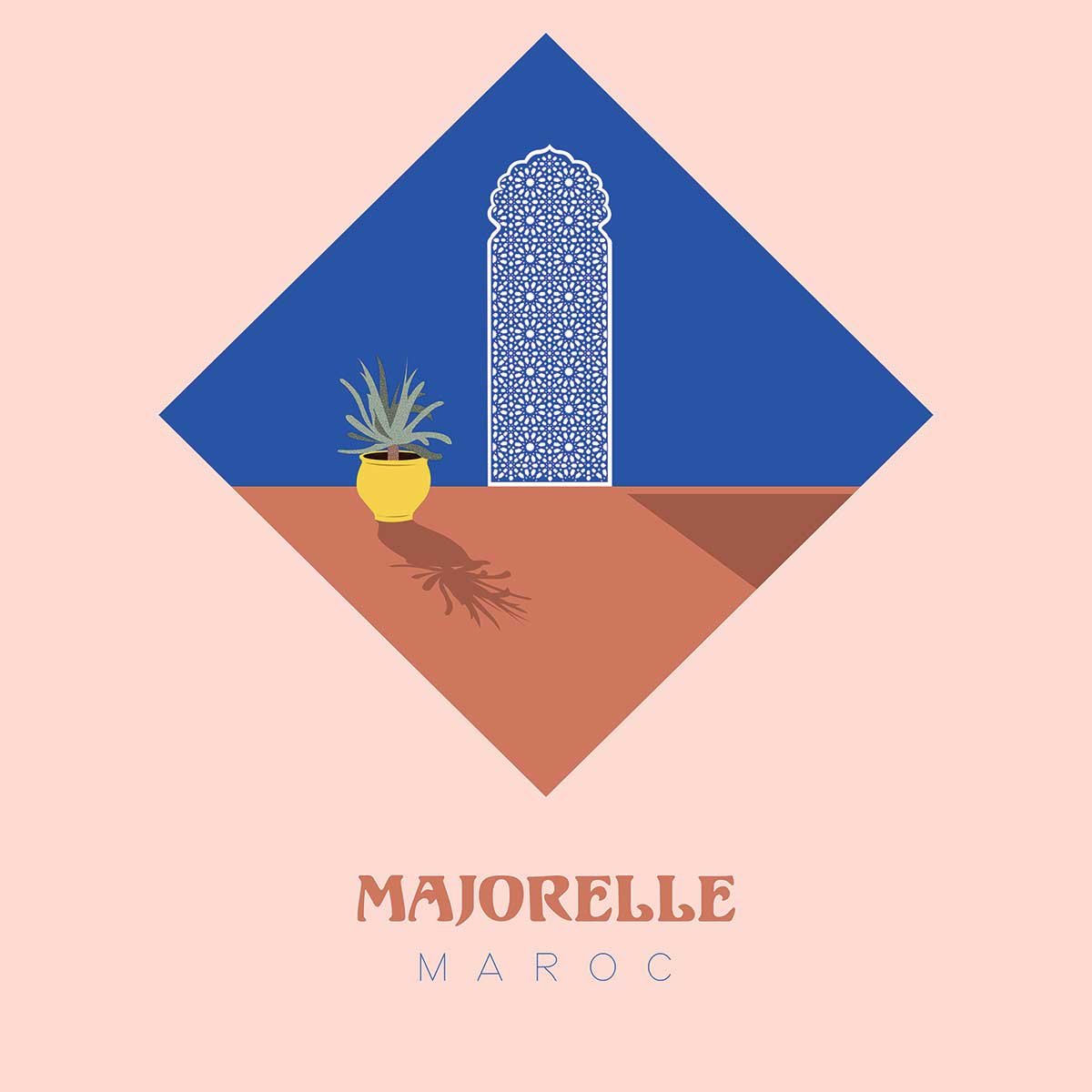 Affiche illustration graphique majorelle maroc affiche + cadre en bois - noir, HEXOA